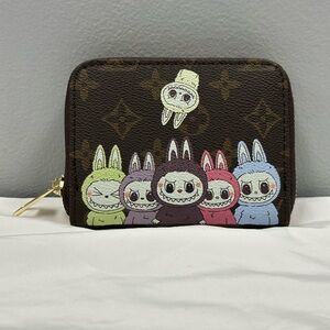Monster fun wallet Brown Monogram Zip Coin Pouch with Pastel Character Print